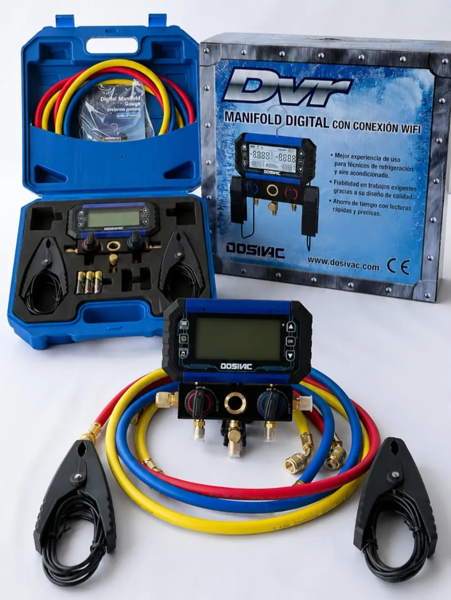 Manifold digital Dosivac DVR con conexión WiFi, mangueras y pinzas